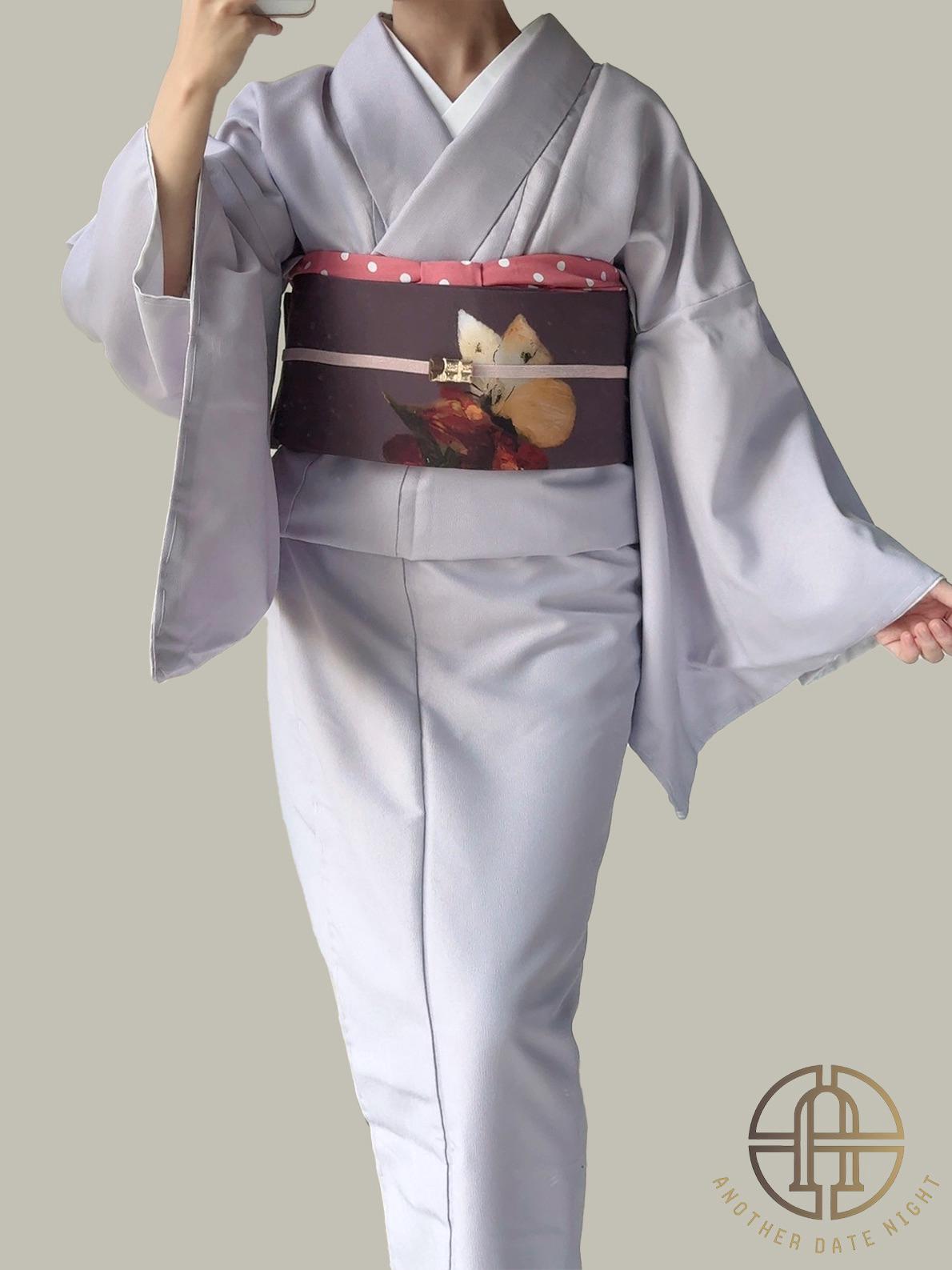 Purple Kimono Obi Belt, Easy-to-Wear, Pre-Tied Taiko Knot