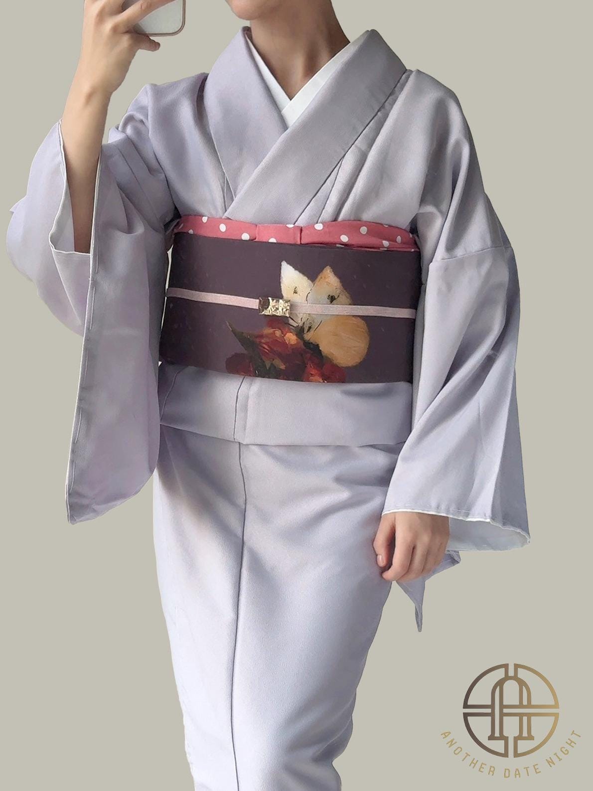 Purple Kimono Obi Belt, Easy-to-Wear, Pre-Tied Taiko Knot