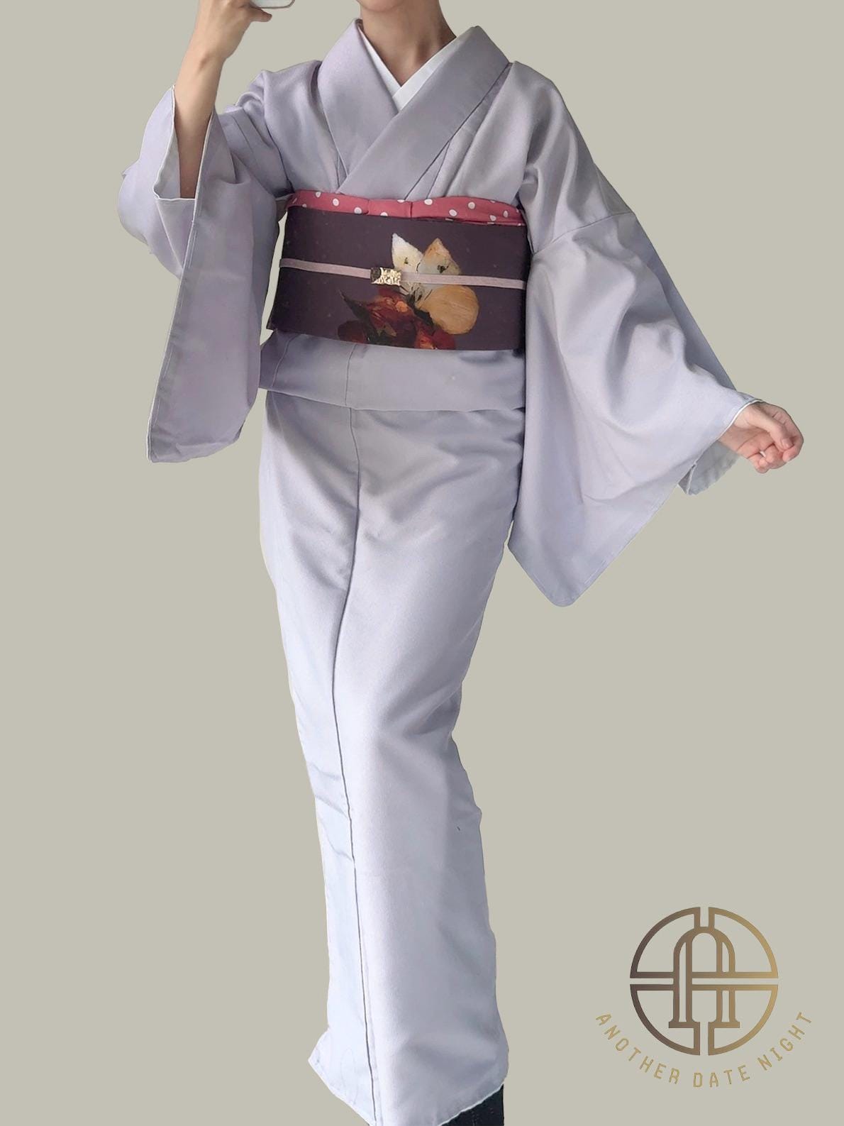 Purple Kimono Obi Belt, Easy-to-Wear, Pre-Tied Taiko Knot