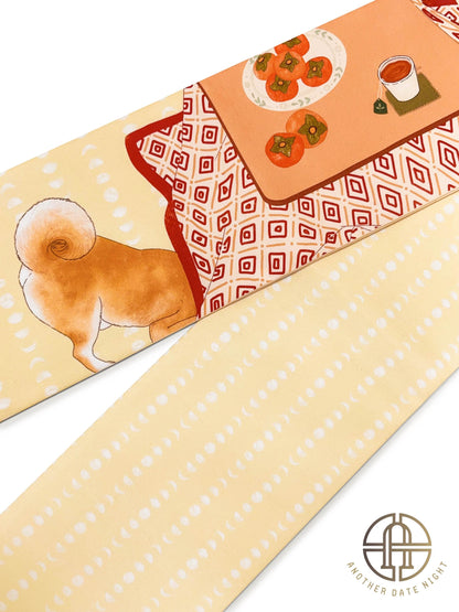 Shiba Inu Pre-Tied Taiko Knot, Easy Wear Nagoya Obi, Two-Side Sash