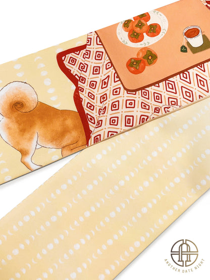 Shiba Inu Pre-Tied Taiko Knot, Easy Wear Nagoya Obi, Two-Side Sash