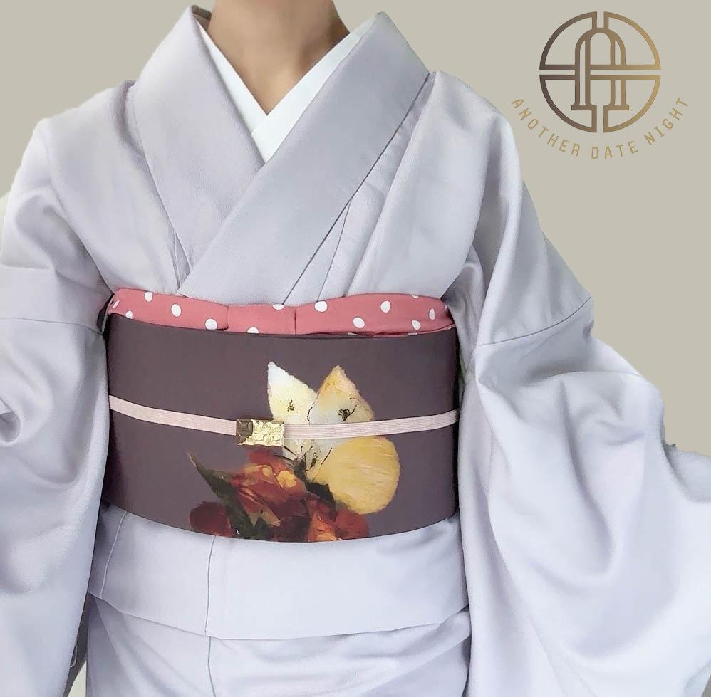 Purple Kimono Obi Belt, Easy-to-Wear, Pre-Tied Taiko Knot