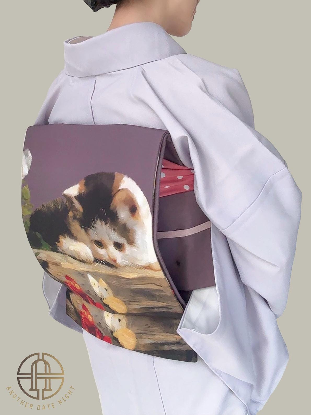 Purple Kimono Obi Belt, Easy-to-Wear, Pre-Tied Taiko Knot