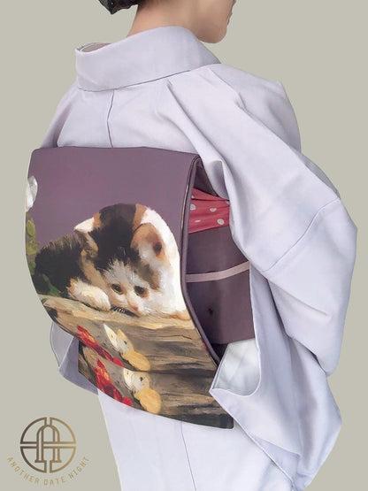 Purple Kimono Obi Belt, Easy-to-Wear, Pre-Tied Taiko Knot