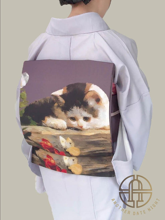 Purple Kimono Obi Belt, Easy-to-Wear, Pre-Tied Taiko Knot