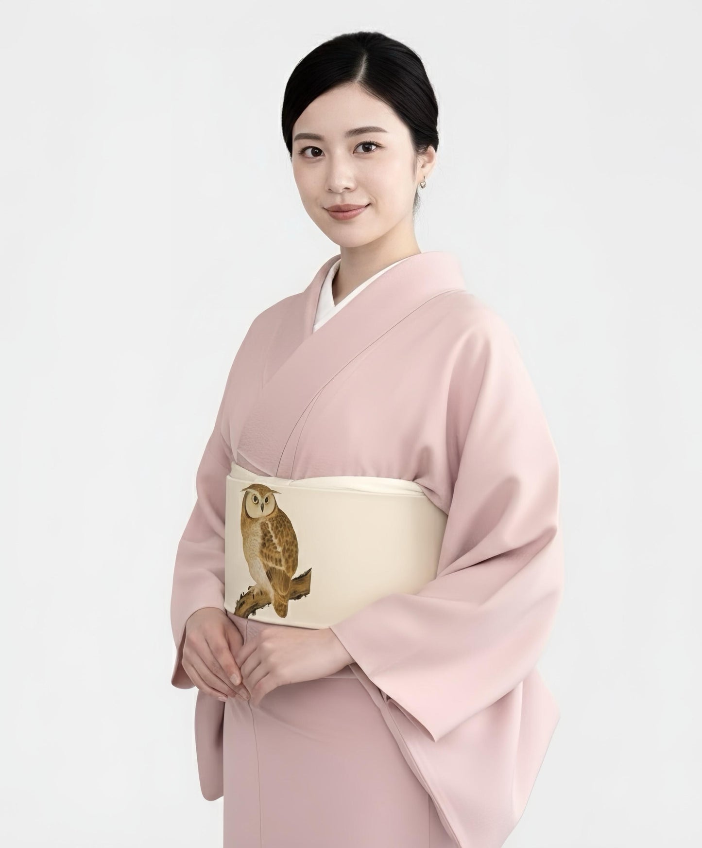 Pre-Tied Nagoya Obi, Taiko Knot, Owl Design Kimono Sash
