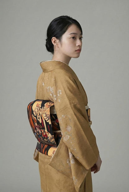 Takiyasha Witch Ukiyo-e Easy Wear Obi, Pre-Tied Taiko Knot, Wear in 5-10 Mins