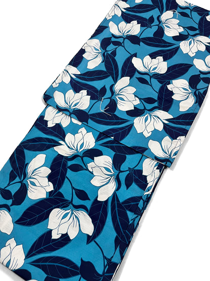 Blue Floral Japanese Cotton Yukata, Standard Sizes or Bespoke Custom Fit, Includes Koshi Himo
