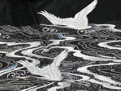 Vintage Houmongi Kimono with Crane Pattern, Ro Summer Kimono, Washable, Rank A-, B14