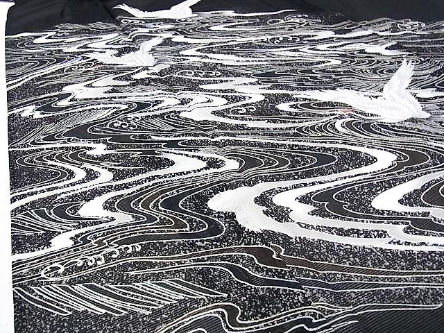 Vintage Houmongi Kimono with Crane Pattern, Ro Summer Kimono, Washable, Rank A-, B14