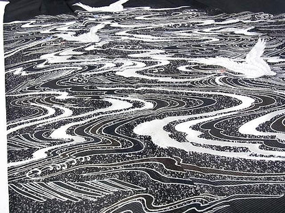 Vintage Houmongi Kimono with Crane Pattern, Ro Summer Kimono, Washable, Rank A-, B14