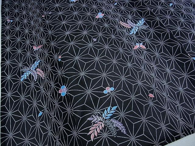 Vintage Komon, Washable Ro Summer Kimono, Butterfly Pattern, Rank A-, B13