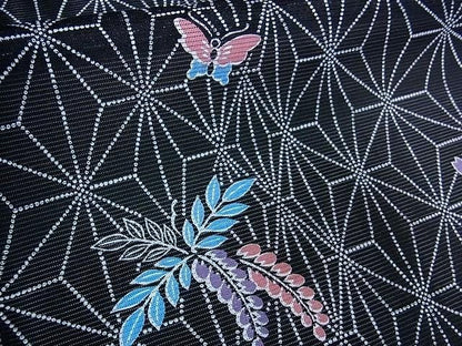 Vintage Komon, Washable Ro Summer Kimono, Butterfly Pattern, Rank A-, B13