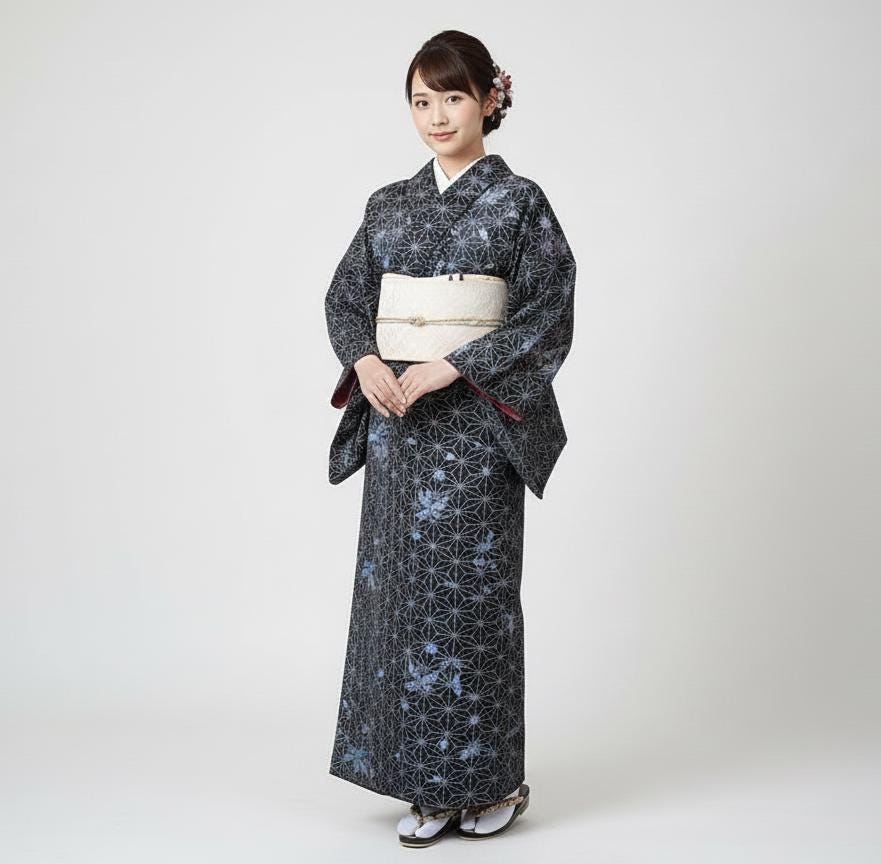 Vintage Komon, Washable Ro Summer Kimono, Butterfly Pattern, Rank A-, B13