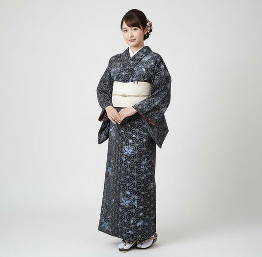 Vintage Komon, Washable Ro Summer Kimono, Butterfly Pattern, Rank A-, B13