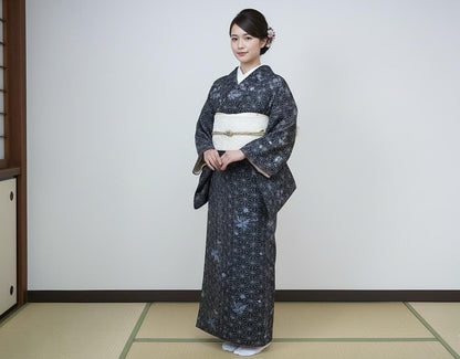 Vintage Komon, Washable Ro Summer Kimono, Butterfly Pattern, Rank A-, B13