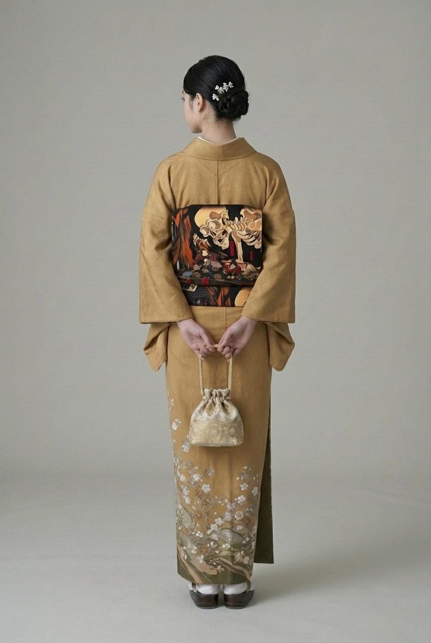 Takiyasha Witch Ukiyo-e Easy Wear Obi, Pre-Tied Taiko Knot, Wear in 5-10 Mins