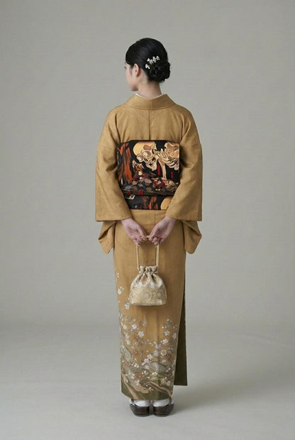 Takiyasha Witch Ukiyo-e Easy Wear Obi, Pre-Tied Taiko Knot, Wear in 5-10 Mins