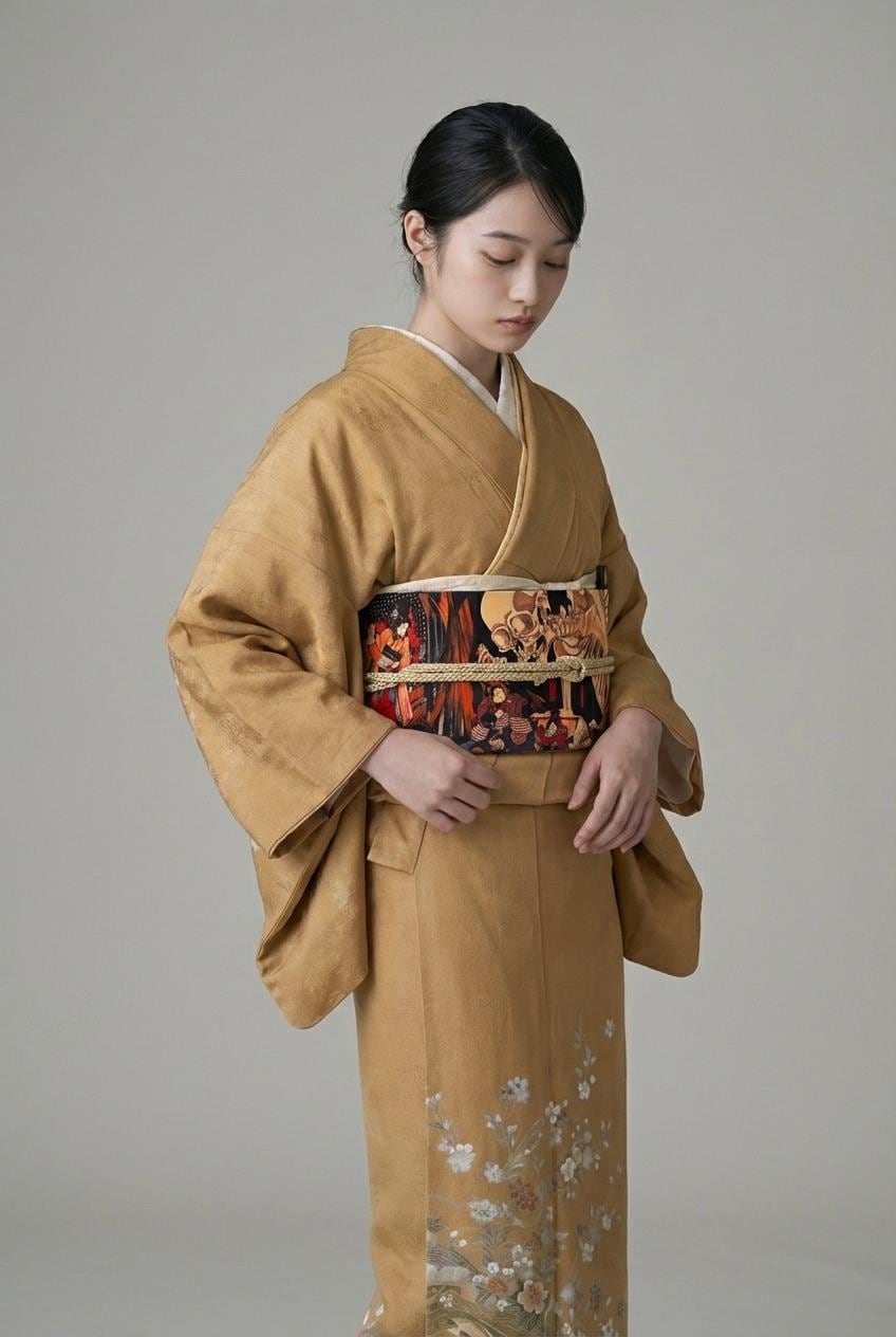 Takiyasha Witch Ukiyo-e Easy Wear Obi, Pre-Tied Taiko Knot, Wear in 5-10 Mins