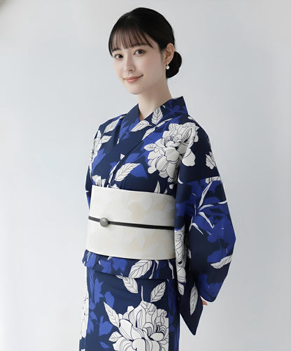 Blue Floral Japanese Cotton Yukata Set with Obi Options & Geta