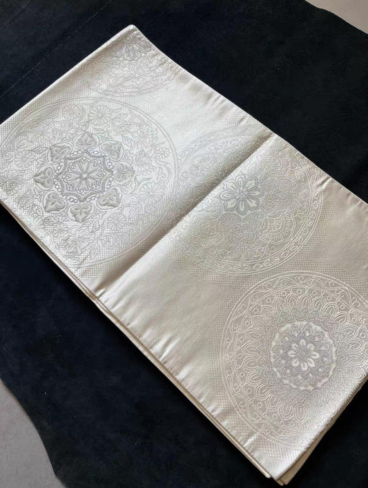 Vintage Silk Kimono Belt: Baoxiang Flower Fukuro Obi, OB108