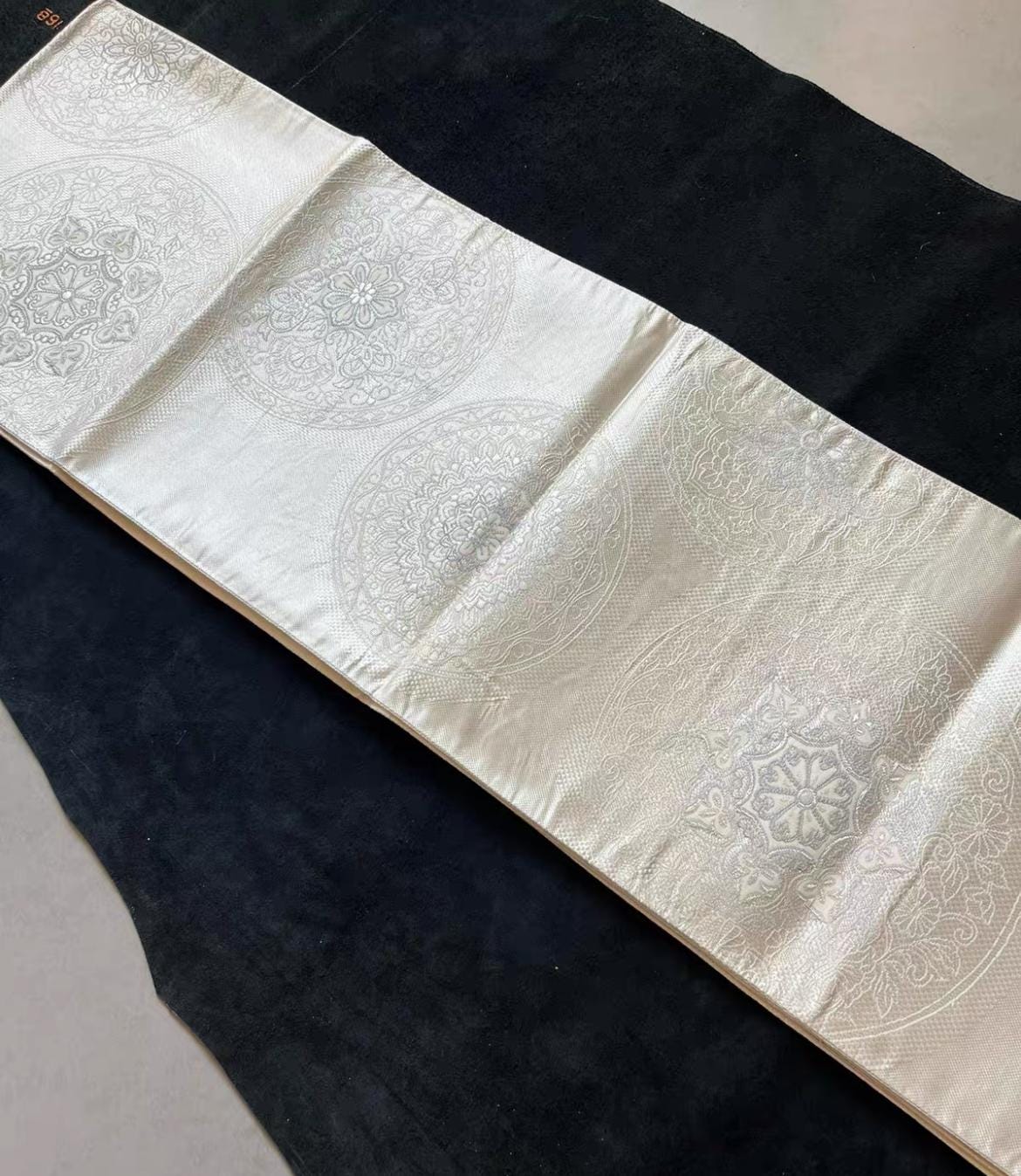 Vintage Silk Kimono Belt: Baoxiang Flower Fukuro Obi, OB108