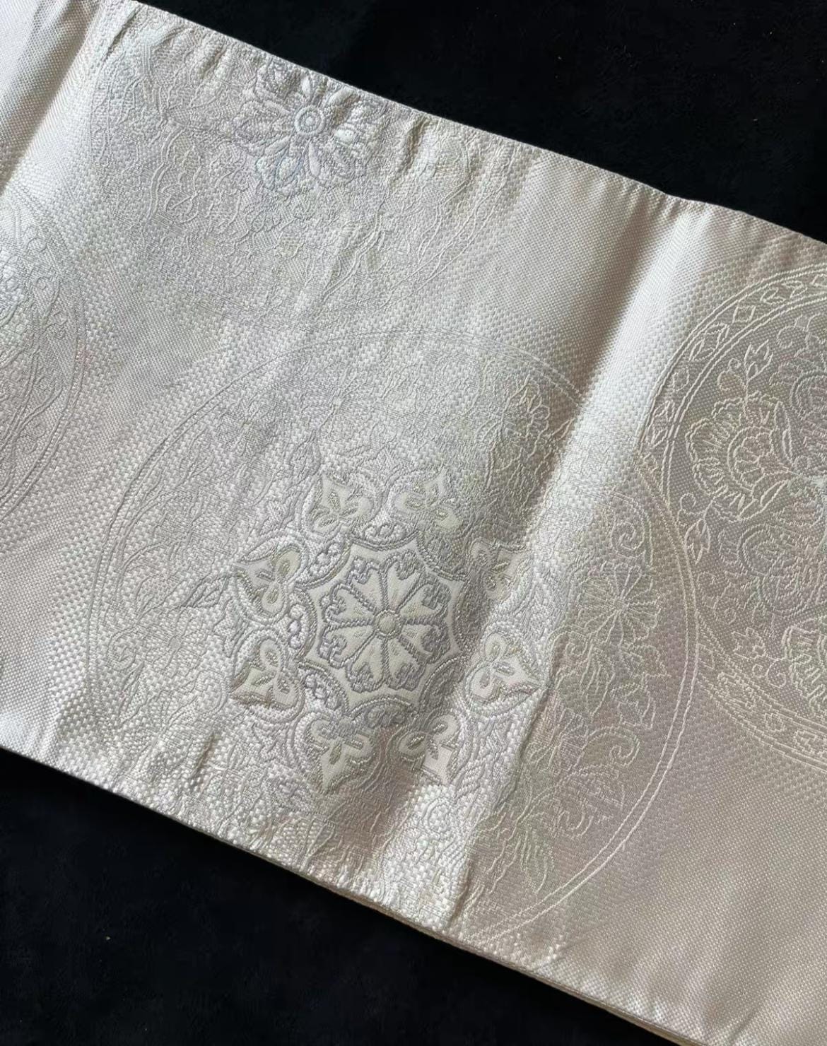 Vintage Silk Kimono Belt: Baoxiang Flower Fukuro Obi, OB108