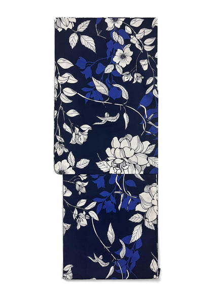 Blue Floral Japanese Cotton Yukata Set with Obi Options & Geta