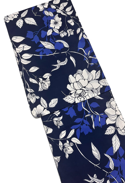Blue Floral Japanese Cotton Yukata Set with Obi Options & Geta