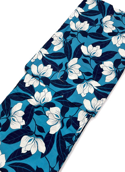 Blue Floral Japanese Cotton Yukata, Standard Sizes or Bespoke Custom Fit, Includes Koshi Himo