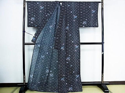 Vintage Komon, Washable Ro Summer Kimono, Butterfly Pattern, Rank A-, B13