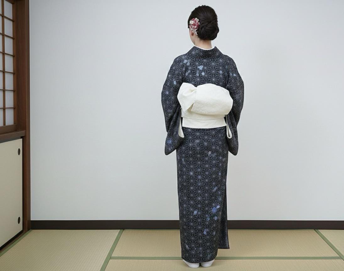 Vintage Komon, Washable Ro Summer Kimono, Butterfly Pattern, Rank A-, B13