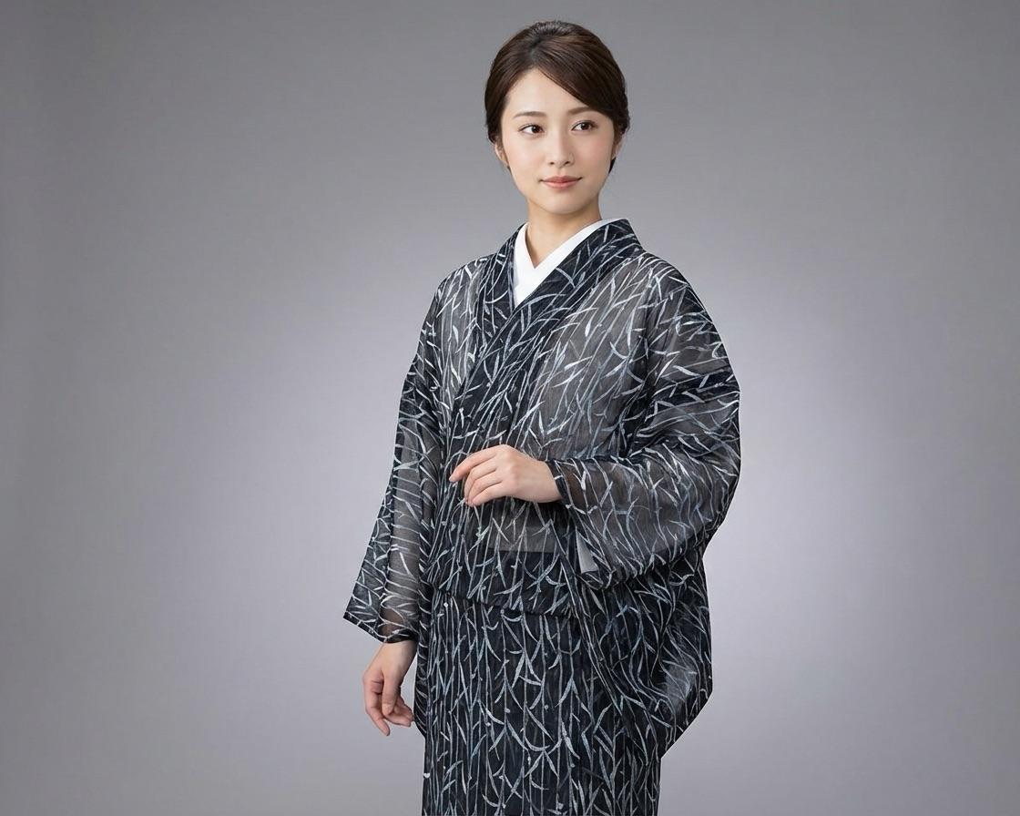 Vintage Komon Kimono with Floral Pattern, Ro Summer Kimono, Washable, Rank A+, B12