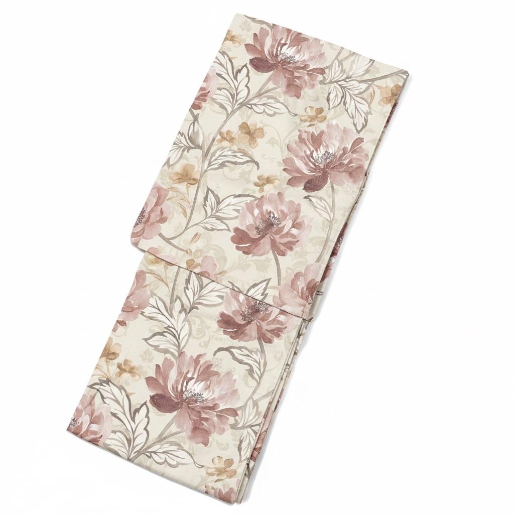 Floral Japanese Cotton Yukata Set, Obi Belt & Geta Sandals, Beige and Dusty Pink, Custom Fit Available
