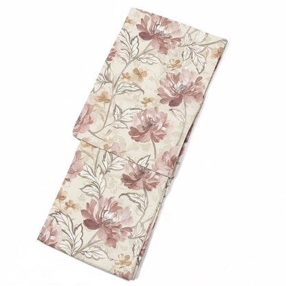 Floral Japanese Cotton Yukata Set, Obi Belt & Geta Sandals, Beige and Dusty Pink, Custom Fit Available