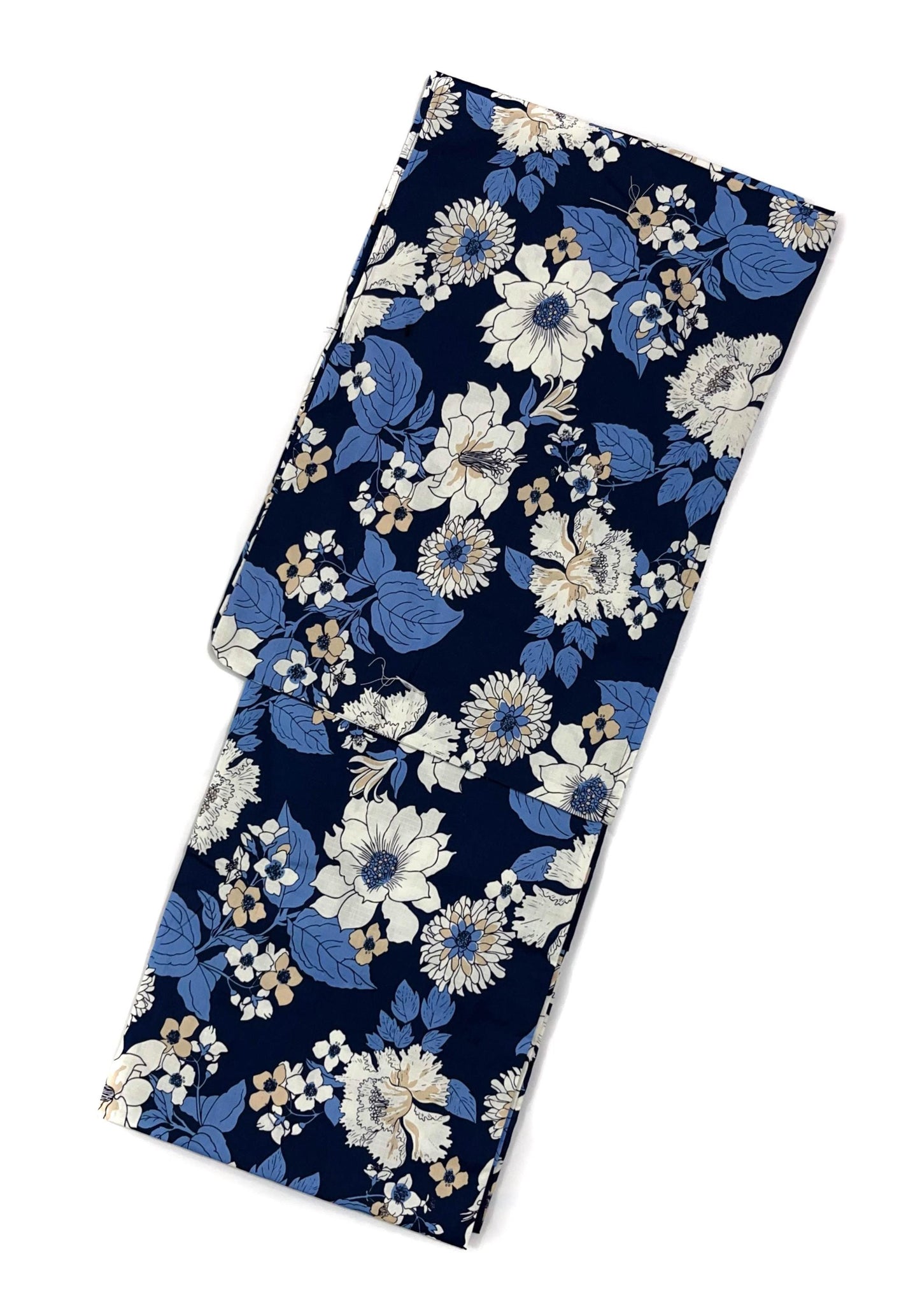 Navy Floral Cotton Yukata Set, Obi Belt & Sandals, Custom Fit Available