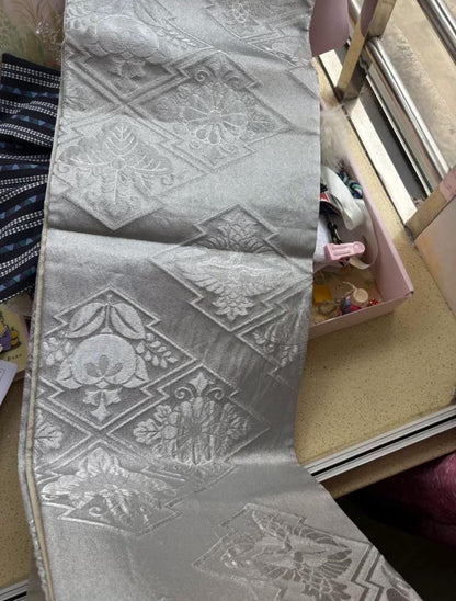 Vintage Silk Kimono Belt: Sliver Fukuro Obi, 60% Patterned, OB107