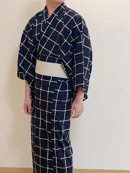 Mens' Navy Cotton Yukata 3PCS/5PCS Set, Custom Fit Available