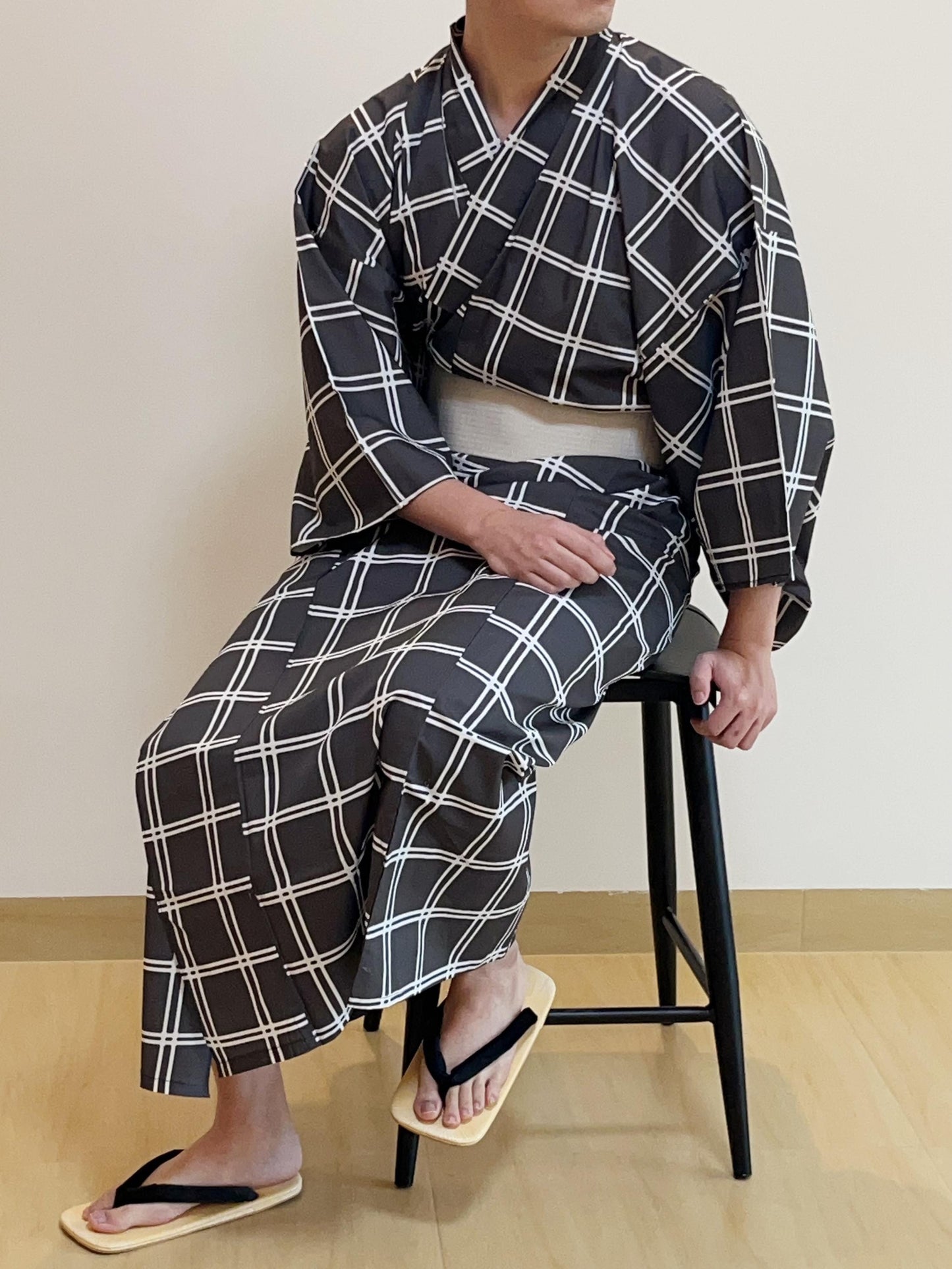 Mens' Grey Cotton Yukata 3PCS/5PCS Set, Custom Fit Available