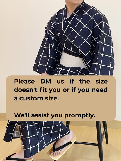 Men's Black Striped Cotton Yukata,  3PCS/5PCS Set, Custom Fit Available