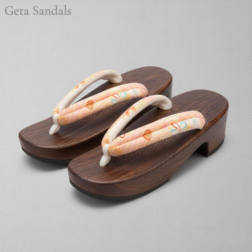 Floral Japanese Cotton Yukata Set, Obi Belt & Geta Sandals, Beige and Dusty Pink, Custom Fit Available