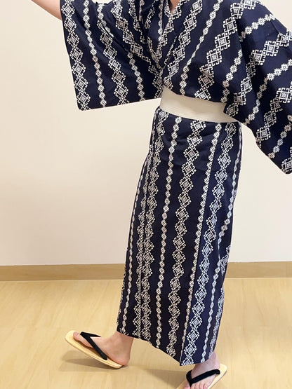 Men's Black Striped Cotton Yukata,  3PCS/5PCS Set, Custom Fit Available