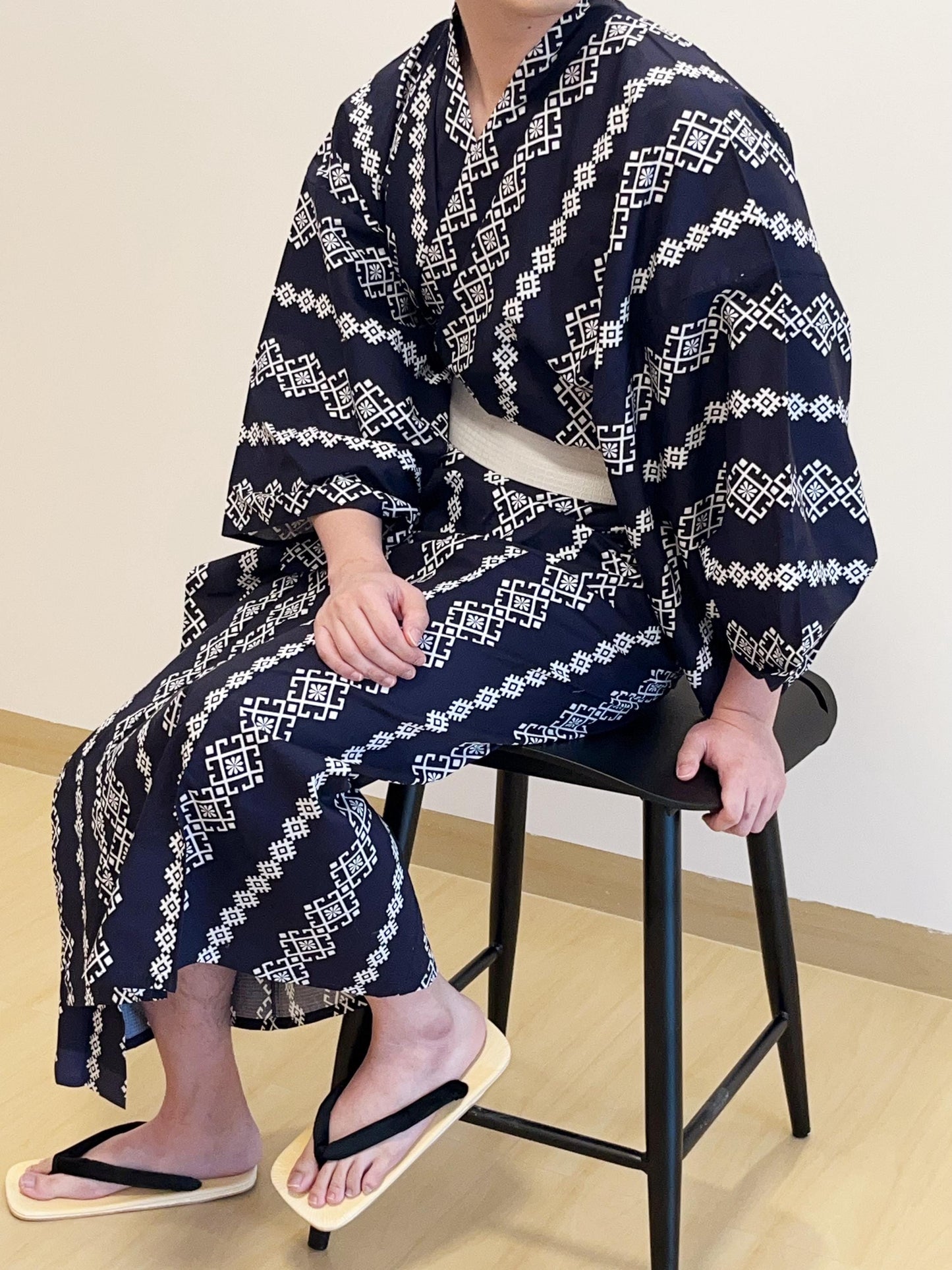 Men's Black Striped Cotton Yukata,  3PCS/5PCS Set, Custom Fit Available