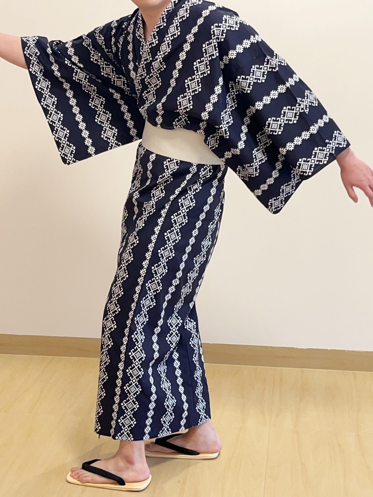 Mens' Navy Cotton Yukata 3PCS/5PCS Set, Custom Fit Available