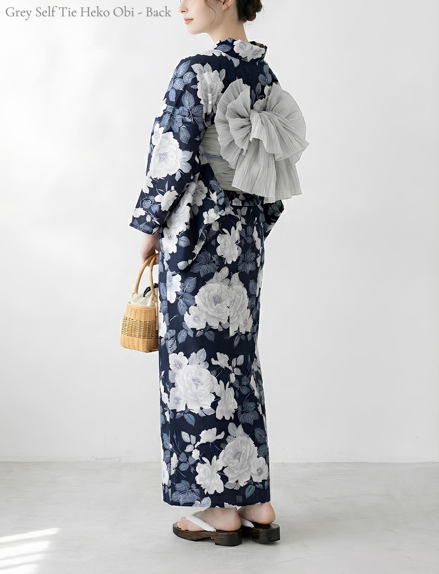 Floral Cotton Yukata Set, Obi Belt, Obijime & Sandals, Custom Fit Available