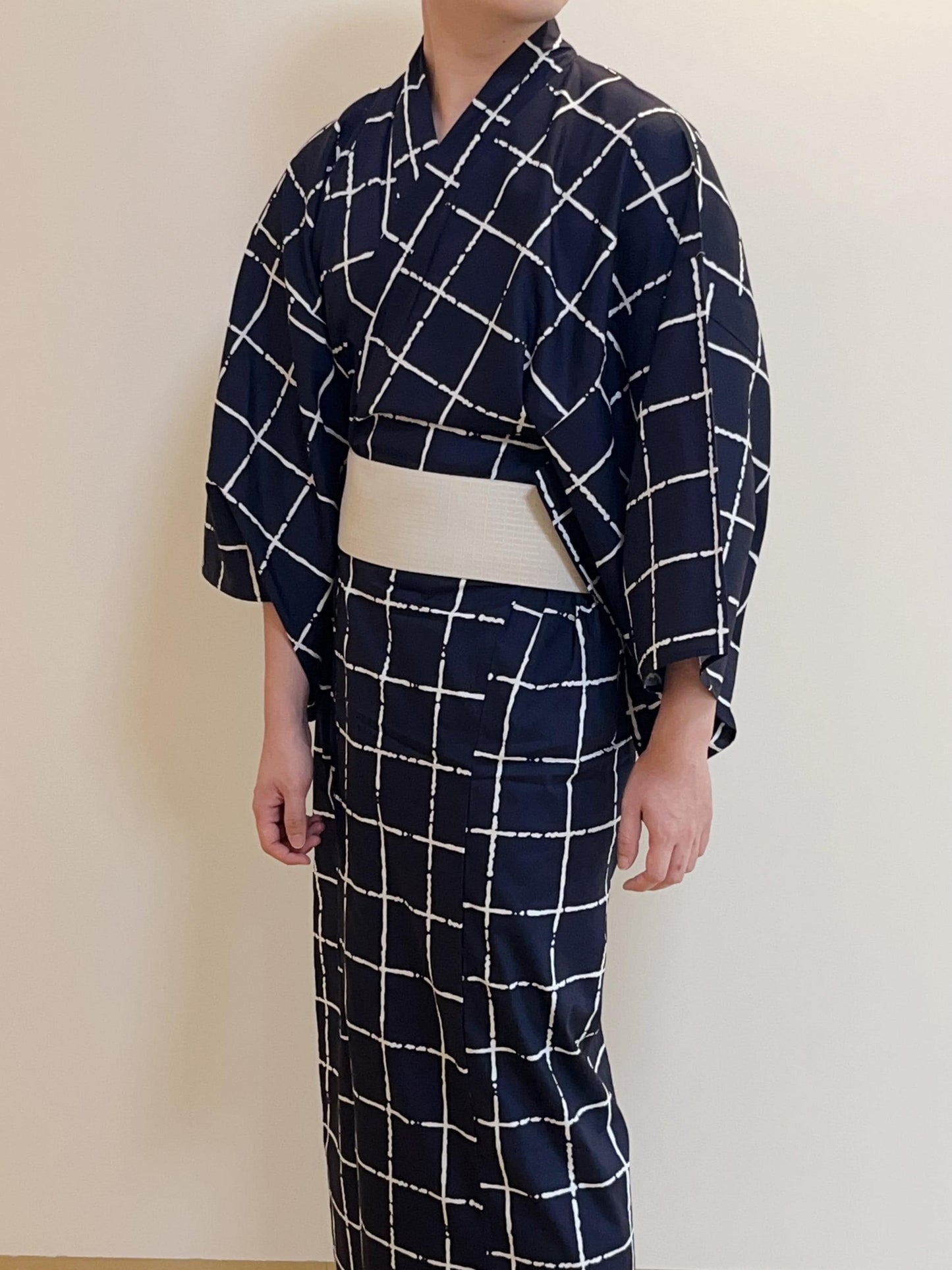 Mens' Navy Cotton Yukata 3PCS/5PCS Set, Custom Fit Available