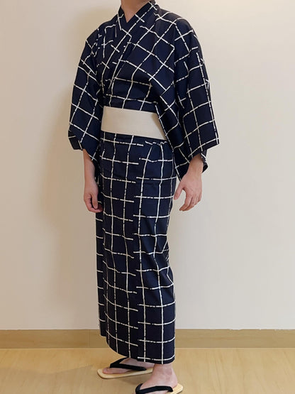 Mens' Navy Cotton Yukata 3PCS/5PCS Set, Custom Fit Available