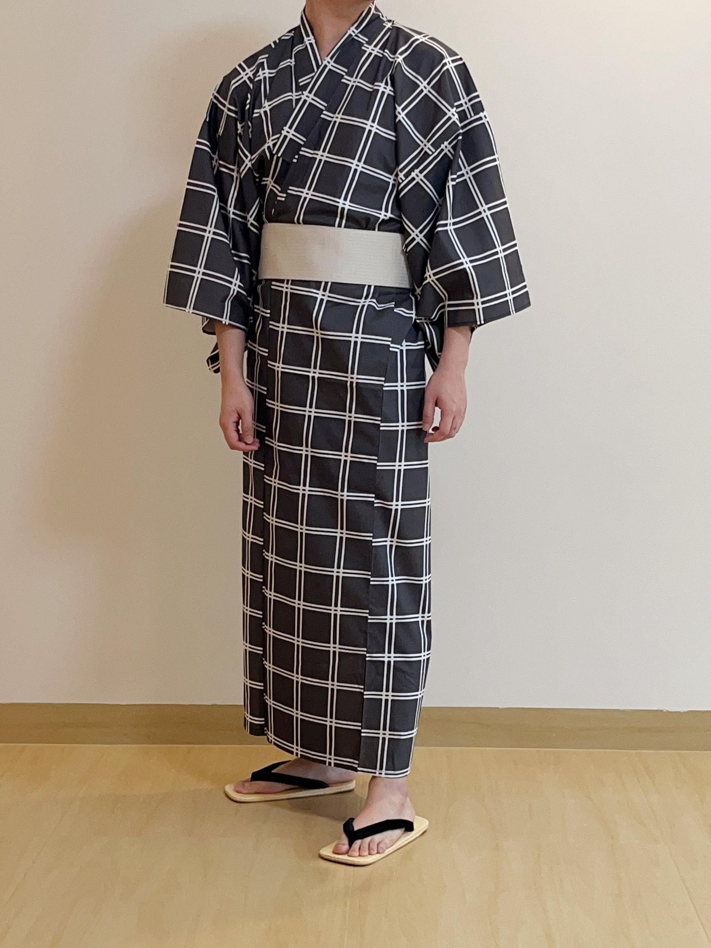 Mens' Grey Cotton Yukata 3PCS/5PCS Set, Custom Fit Available