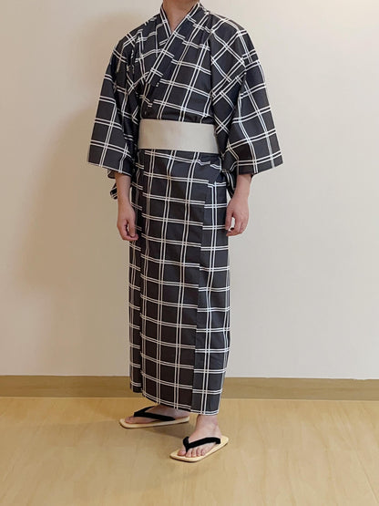 Mens' Grey Cotton Yukata 3PCS/5PCS Set, Custom Fit Available