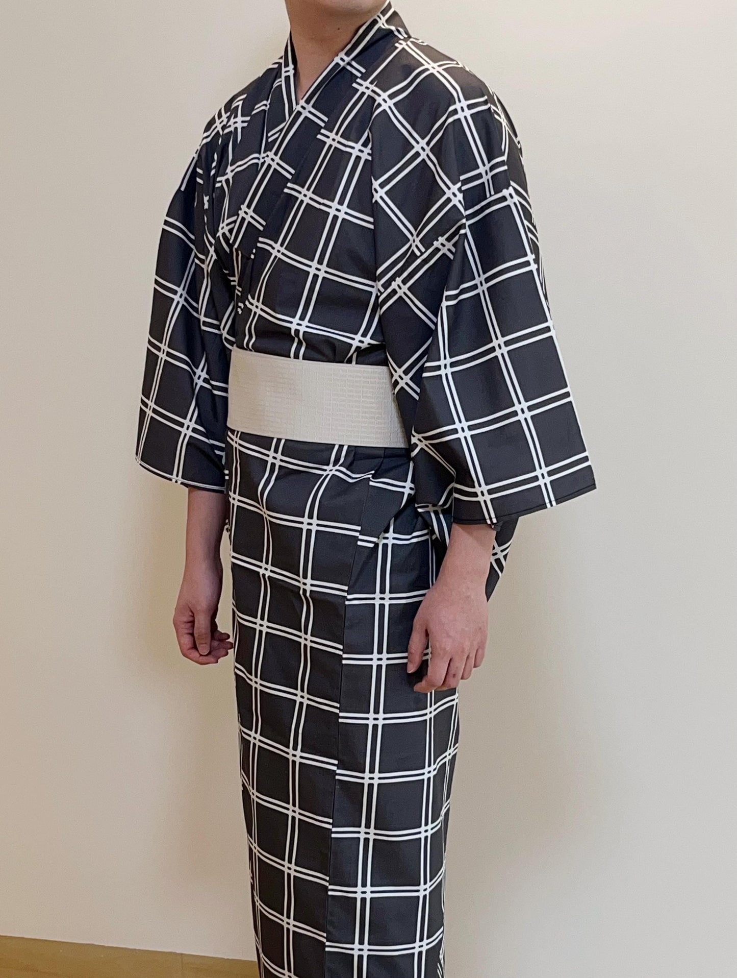 Mens' Grey Cotton Yukata 3PCS/5PCS Set, Custom Fit Available